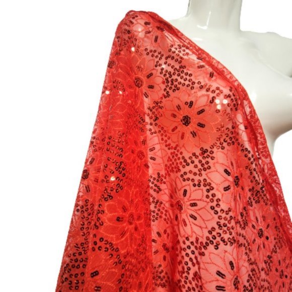 Red Sequin Evening Wedding Formal Scarf with Tassels - NEW - Picture 5 of 7